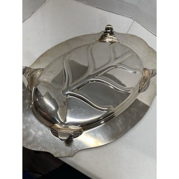 Antique Silver Meat Platter with "Tree Of Life" Silverplate Footed Serving Tray - Picture 11 of 14